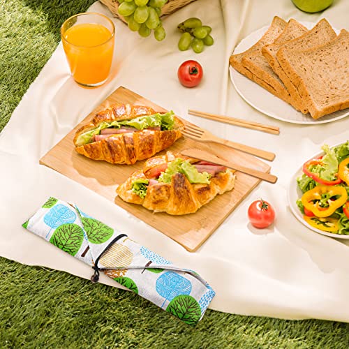 Boao 4 Sets Bamboo Utensils Wooden Utensils Set Reusable Cutlery Travel Chopsticks Fork Spoon Straw Portable Utensil Case for Travel Hiking Picnic Camping Cooking Office Kitchen (Natural Style)
